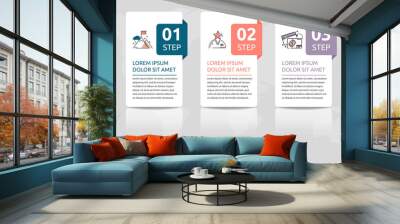 Vector infographic flat template. Rectangles for three diagrams, graph, flowchart, timeline, marketing, presentation. Business concept with 3 labels Wall mural