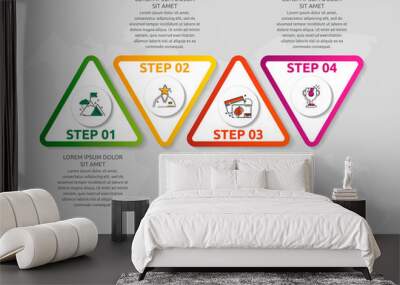 Vector infographic template with triangles and four circles. Business geometric concept with 4 options, parts, steps. Used as timeline, workflow, presentation, diagram, flyers, banner, chart Wall mural