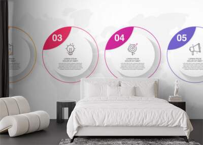 Vector line infographics with 6 circles. Business concept graphic process template with six steps. Graphic timeline for app, website, interface, chart, levels, web, diagram, banner, presentations Wall mural