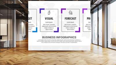 Vector minimal line infographics with rectangles and icons. Business timeline 8 steps by step, options, labels, squares. Flat template with eight ways for chart, diagram, flowchart, app Wall mural