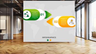 Vector modern infographic flat template circle 3D label for two diagrams, graph, presentation. Business concept with 2 options. Blank space for content, step for step, timeline, workflow, web, banner Wall mural