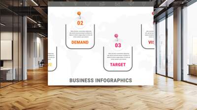 Vector modern infographic flat template pin and circles for diagram, graph, presentation. Business concept with four options and marks. Blank space for content, step for step, timeline, workflow Wall mural