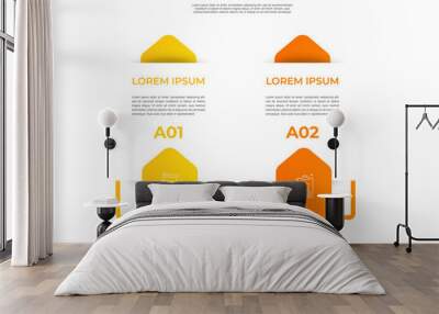 Vector template arrow infographics with 2 steps. Business premium creative concept with options, labels, parts. Two steps for content, flowchart, timeline, levels, presentation. Wall mural