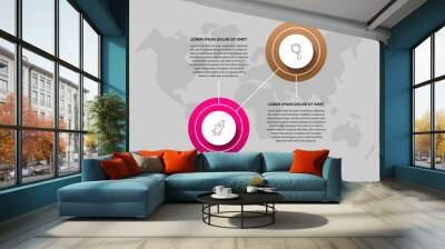 Vector template circle infographics. Business concept with 2 options and parts. Two steps for diagrams, flowchart, timeline. Path step by step Wall mural