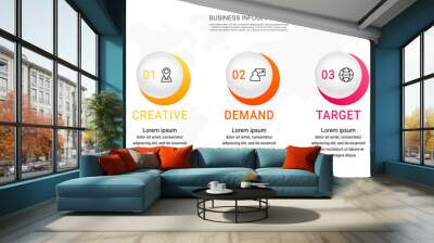 Vector template circle infographics. Modern business concept with 3 options and parts. Three steps for content, flowchart, timeline, levels Wall mural