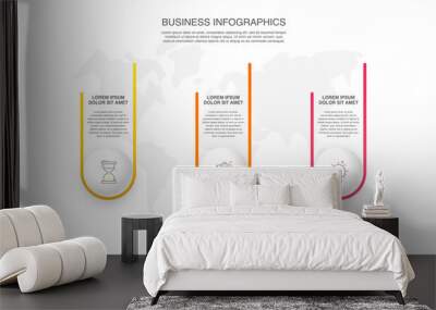 Vector timeline infographics template with three circles and options. Blank space for web, infographic, diagram, business, digital network, flowchart, presentations Wall mural