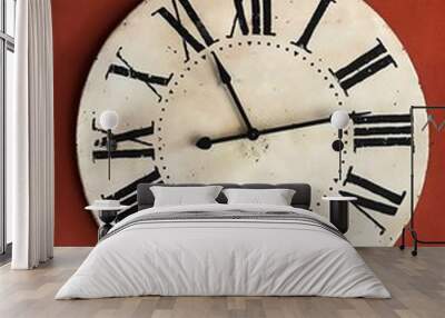 old clock isolated on red background Wall mural