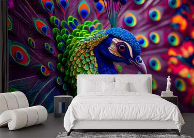  Beautiful peacock. Generative AI. Wall mural