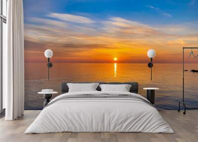  Summer sea design template. Beautiful sunset on tropical beach  and sunlight on horizon Wall mural