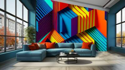 Abstract Art of Colorful Geometric Lines.  Generative AI. Wall mural