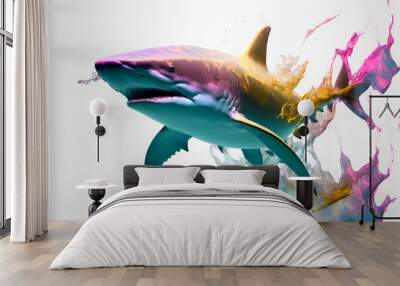 Abstract colorful shark.  Image created with Generative AI technology. Wall mural