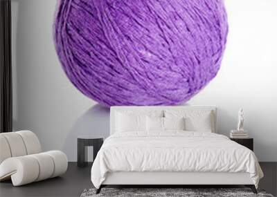 Ball of knitting yarn on a white background Wall mural