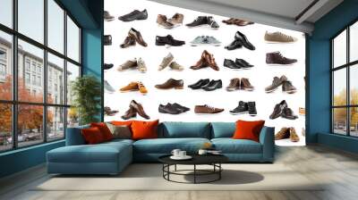 Collection of male shoes over white background Wall mural