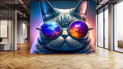 Funny cat in stylish sunglasses.  Image created with Generative AI technology. Wall mural