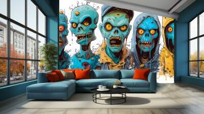 funny comic zombie stickers collection Wall mural