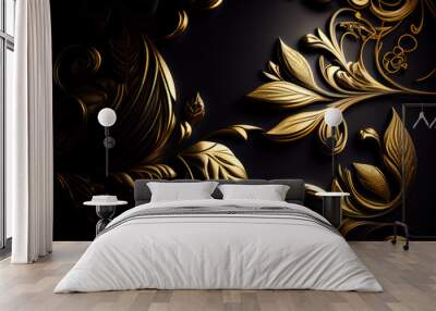 Luxurious golden, black floral background. Generative AI. Wall mural