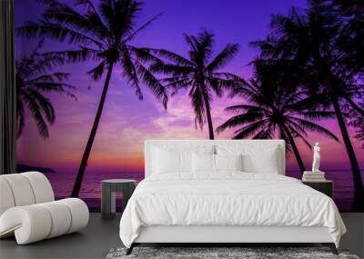 Palm trees silhouette at sunset Wall mural