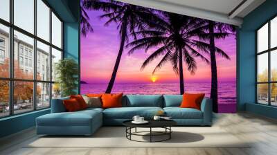 palm trees silhouette at sunset Wall mural