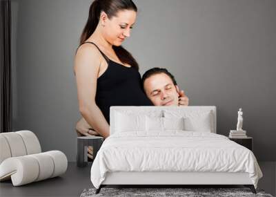 portrait of a happy pregnant couple. young pregnant couple. happ Wall mural