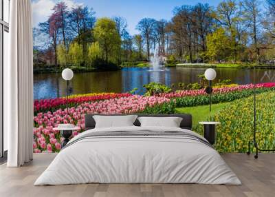 Spring Formal Garden. Beautiful garden of colorful flowers Wall mural