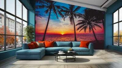 sunset tropical beach.  Beautiful sunset Wall mural