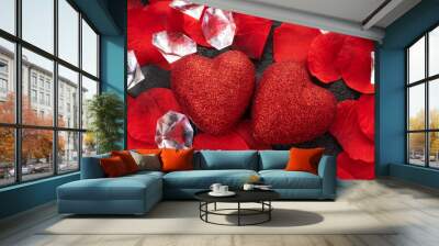 two lovers heart. decor for greeting card. Wall mural