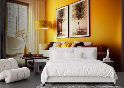 Yellow interior design. Living Room In  Yellow Color.  Generative AI. Wall mural