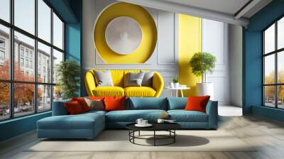 Yellow modern interior style. Generative AI. Wall mural