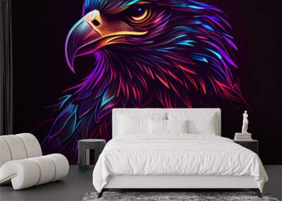 eagle head neon illustration isolated in flat background generative ai Wall mural