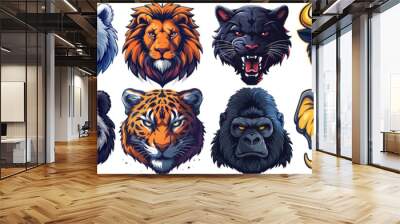 set of colorful sports logos head face mascots Wall mural