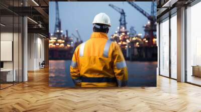 Engineer looking at oil platform, oil and gas industry Wall mural