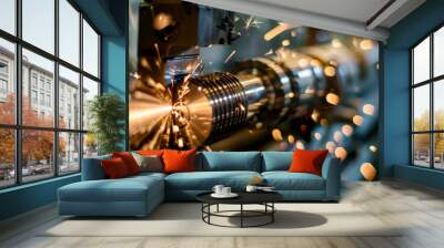 A machine with sparks flying out of it in a manufacturing facility Wall mural