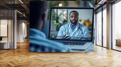 A patient engages in a virtual consultation with a doctor, discussing health concerns from the comfort of their home Wall mural