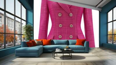 A photo of a pink jacket featuring buttons on the front. The jacket is neatly displayed, highlighting its vibrant pink color and stylish button detailing Wall mural