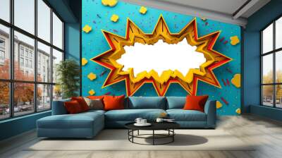 A vibrant comic explosion with confetti on a blue background, creating a festive and dynamic scene Wall mural