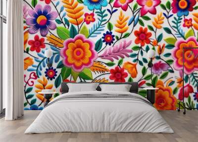 Colorful floral embroidery pattern  backdrop  Wall mural