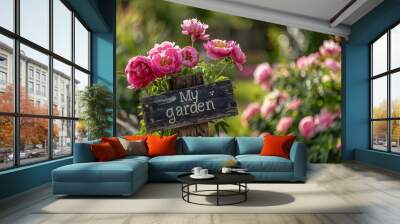 wooden sign with my garden inscription Wall mural