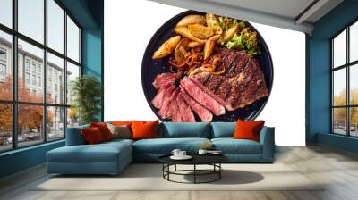 Appetizing steak and potatoes on plate Wall mural