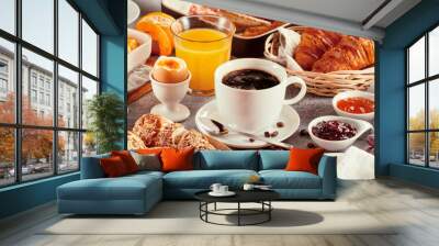 breakfast with coffee surrounded by various food Wall mural