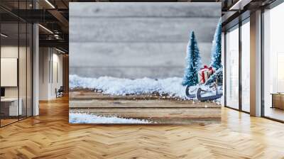 Christmas still life on snow with large copy space Wall mural