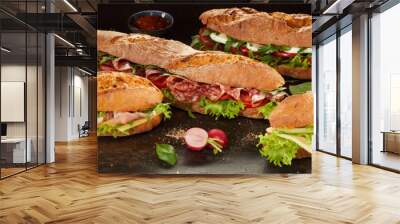 Collection of delicious sub sandwiches Wall mural