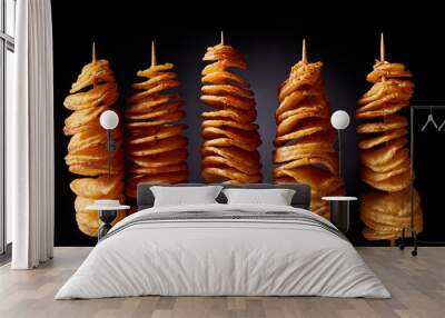 Crispy deep fried potato skewers Wall mural