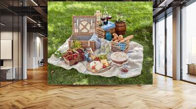 Delicious picnic spread with food and wine Wall mural