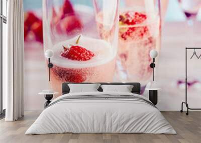 Delicious pink champagne with fresh strawberries Wall mural