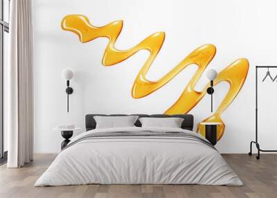 Diagonal wavy drizzle of healthy honey on white Wall mural