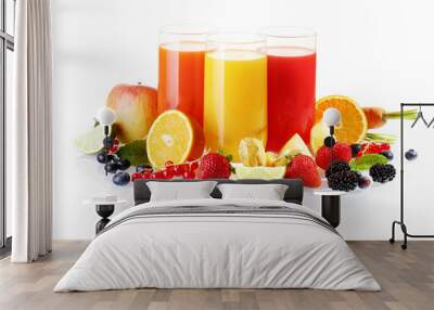 Fresh fruit with glasses of juice Wall mural