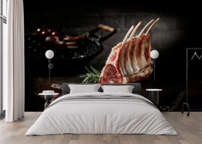 Fresh rack of lamb on slate board Wall mural