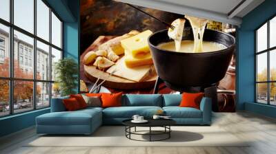 gourmet swiss fondue dinner on a winter evening Wall mural