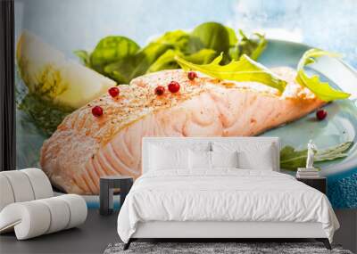 Grilled fresh salmon steak Wall mural