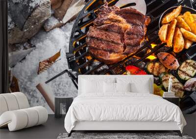 Outdoors winter barbecue Wall mural